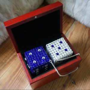 Swarovski Crystal Dice - Cobalt Blue & Crystal in cherry case