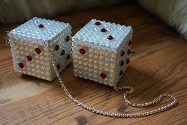 Swarovski Crystal Car Dice - White Opal & Siam