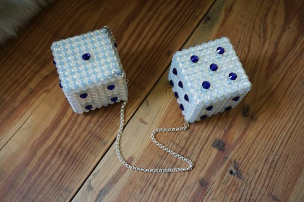 Swarovski Crystal Dice - White Opal & Cobalt